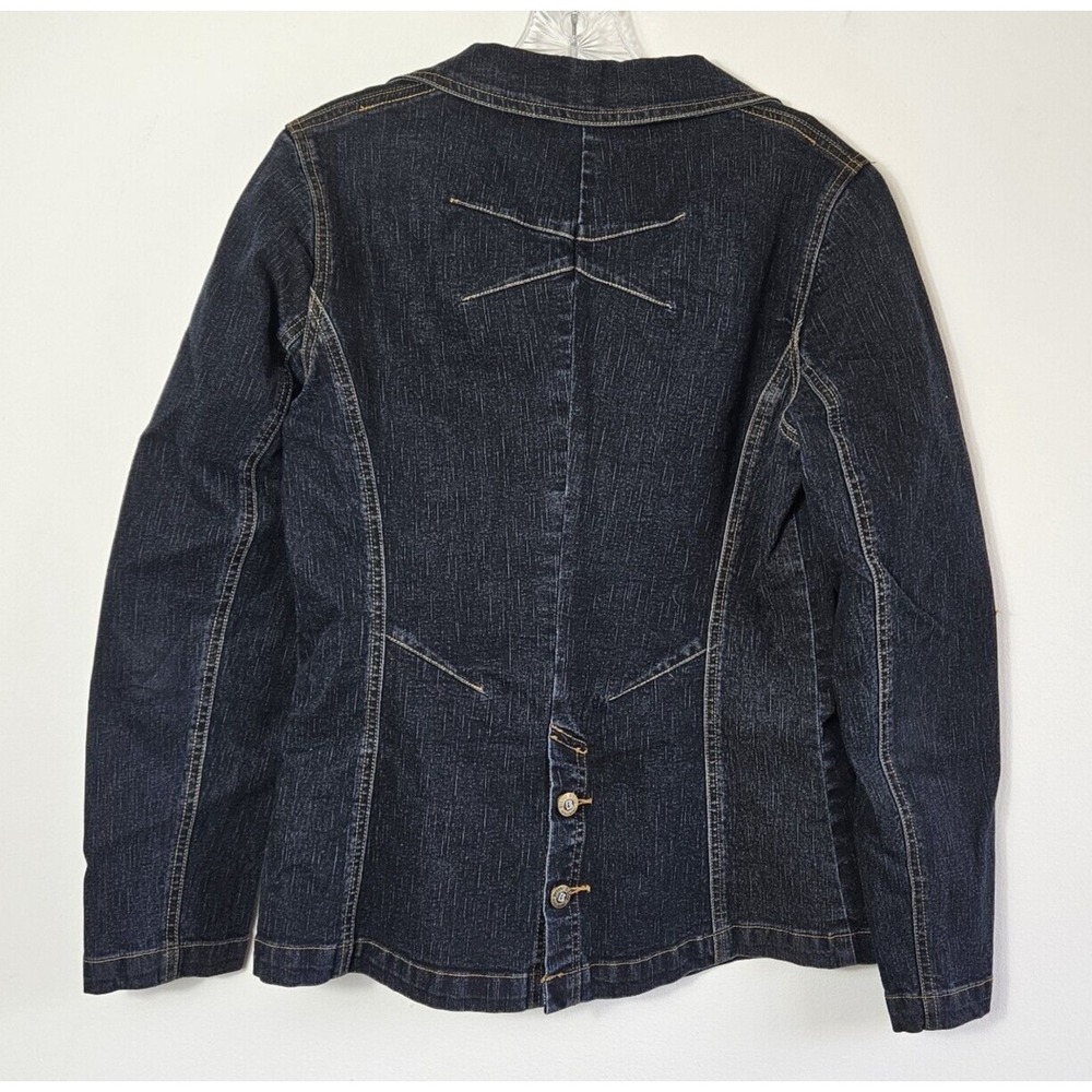Bisou Bisou Blue Denim Dark Wash Blazer Jacket Size 10 Long Sleeves Whimsigoth - Picture 2 of 4